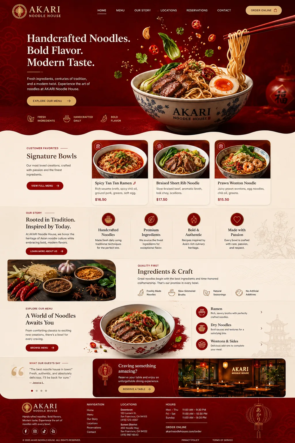 Akari Noodle House web sitesi mockup