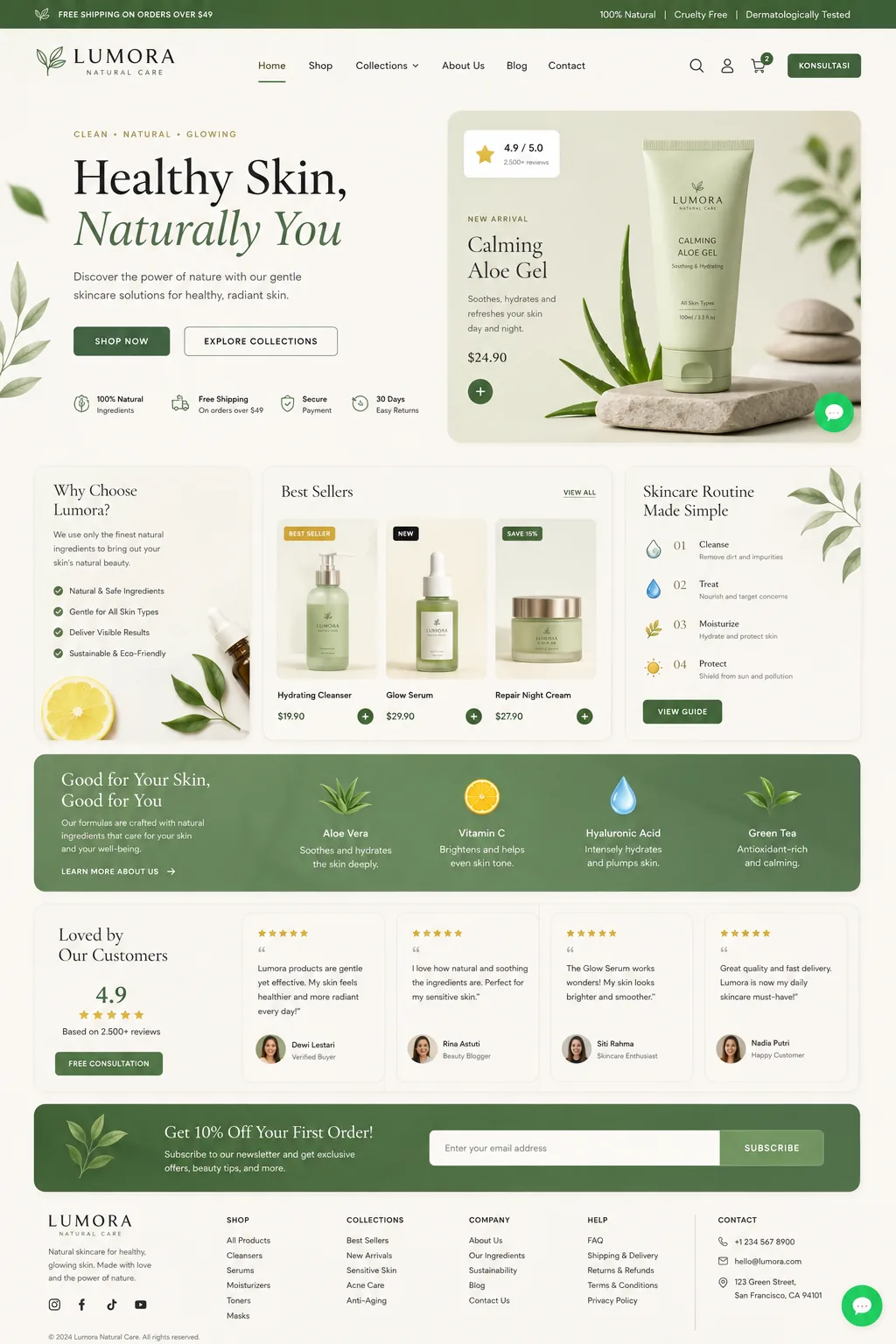 Lumora Natural Care web sitesi mockup