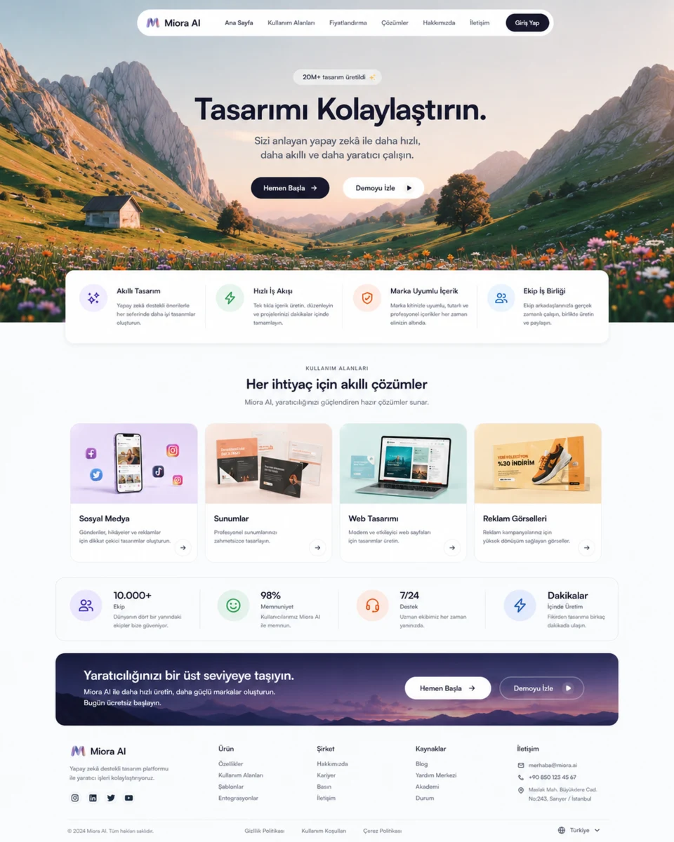 Miora AI / SaaS Variant web sitesi mockup