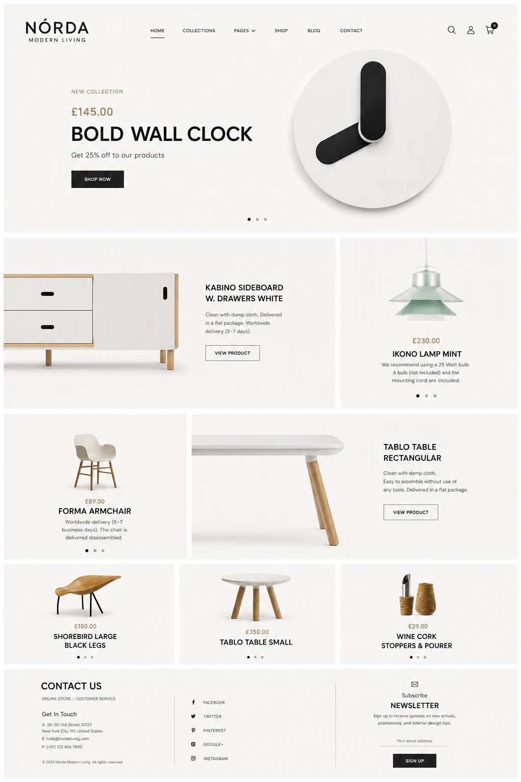 Nórda Modern Living web sitesi mockup