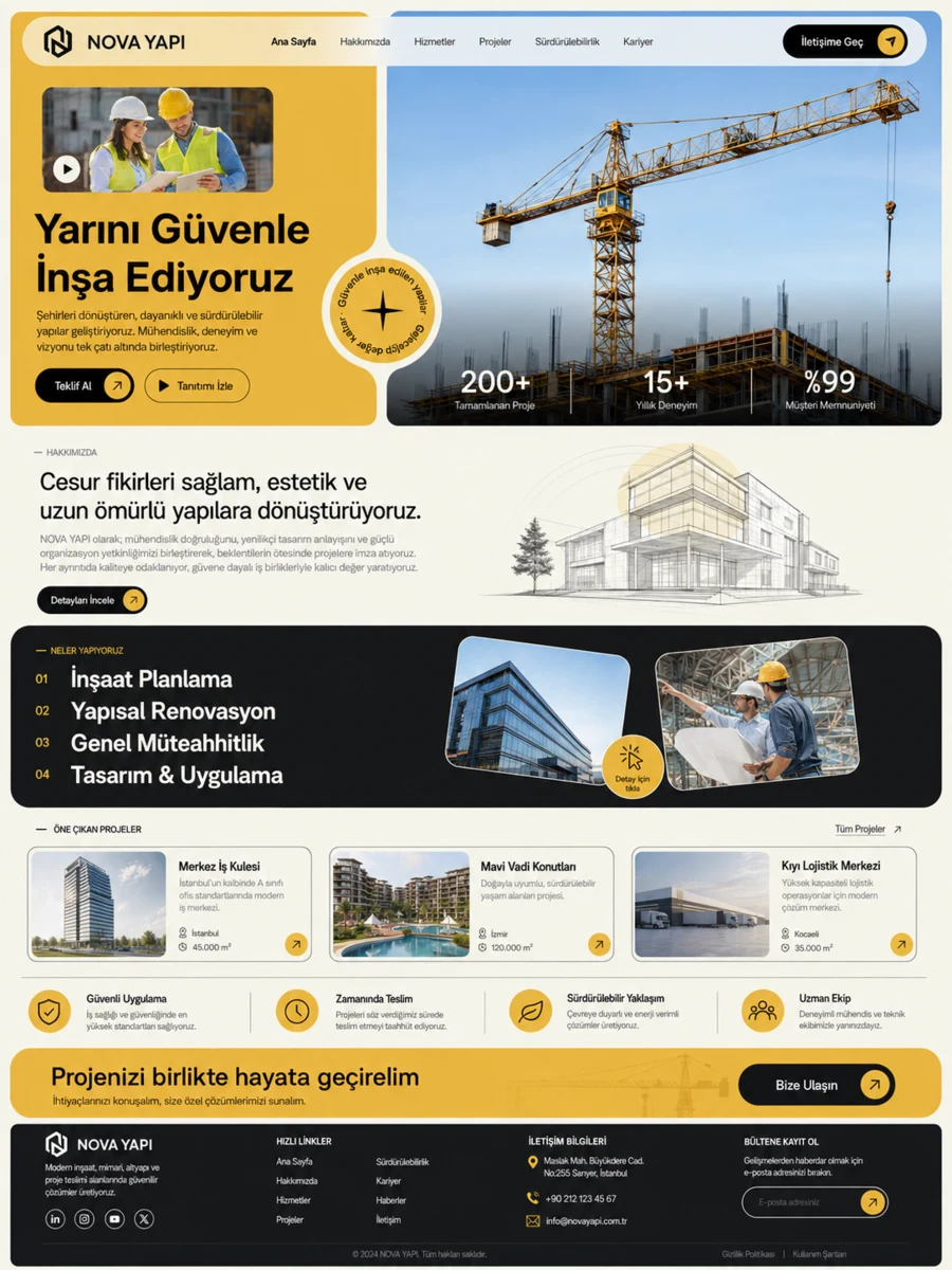Nova Yapı / Construction Variant web sitesi mockup