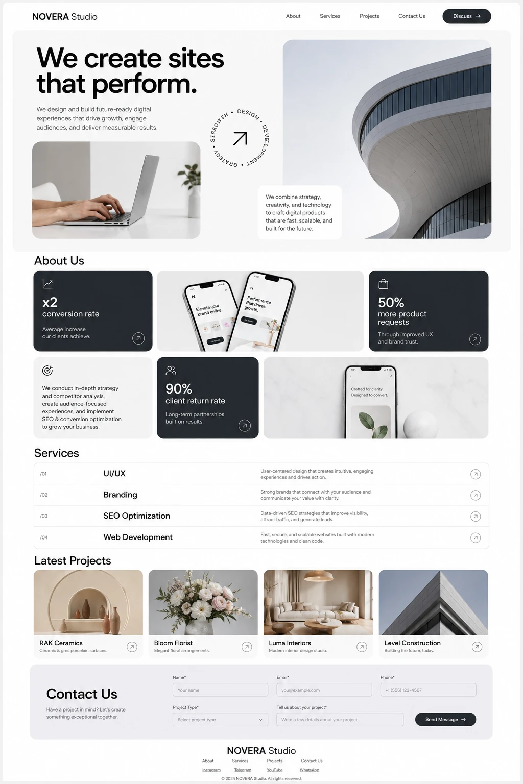 Novera Studio web sitesi mockup