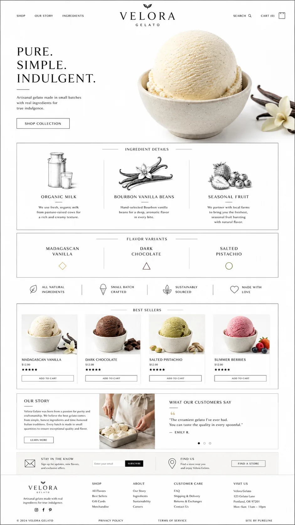 Velora Gelato web sitesi mockup